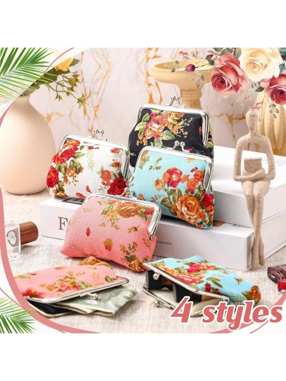 48 Vintage Floral Coin Purses Set - Cute Rose Design, Perfect for Gifts